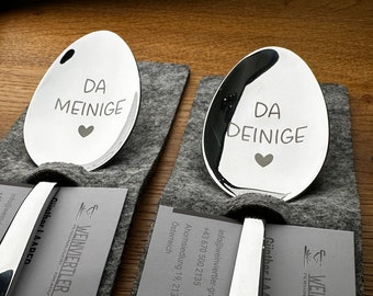 Esslöffel graviert „da meinige“ und „da deinige“ personalisiert, Löffel silber