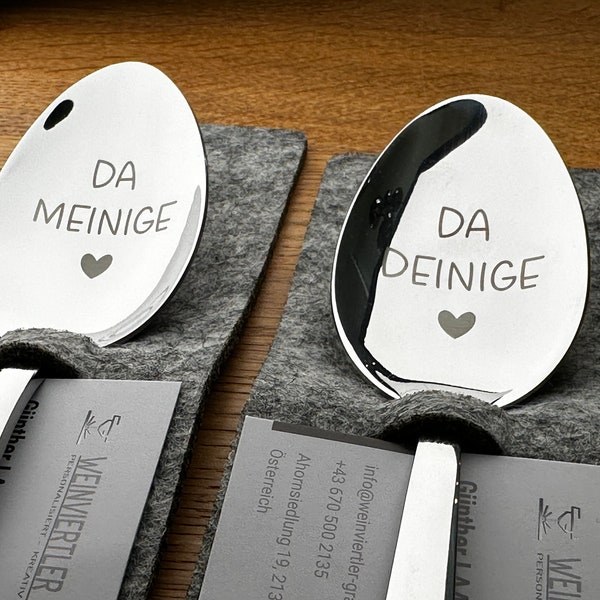 Esslöffel graviert „da meinige“ und „da deinige“ personalisiert, Löffel silber