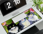 Tuxedo cat, tabby cats, watercolor cats, Large Mousepad Desk Mats