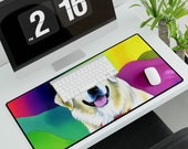 Great Pyrenees, White Dog, Fluffy Dog, Colorful Background, Large Mousepad Desk Mats