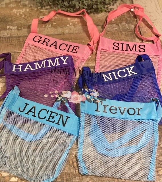 Personalized Mesh Beach Tote Bag / Kids Seashell Bags
