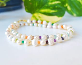 fresh water pearls rainbow necklace