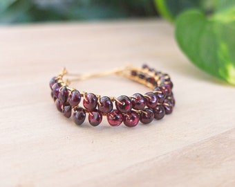 Deep red Garnet hoop earrings, natural gemstones