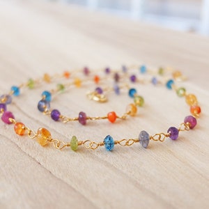 Rainbow gemstones rosary style necklace