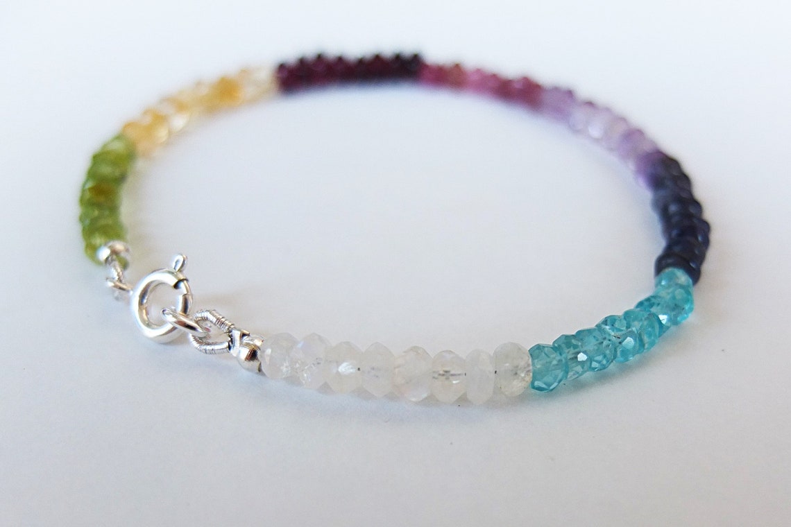 Rainbow natural multi gemstones bracelet | Etsy