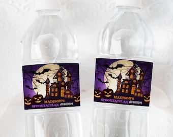 Halloween Water Bottle Label Kids Halloween Party Decor Haunted House Birthday Drink Label Spooky One Printable Waterproof Sticker BT07