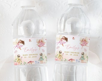 Fairy Baby Shower Water Bottle Label Magical Floral Garden Party Drink Label Enchanted Forest Decor Girl Printable Waterproof Sticker BS42P