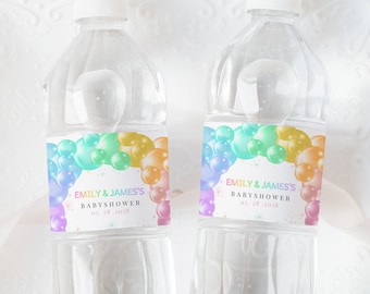 Etiqueta para botella de agua con diseño de arcoíris pastel, etiqueta para bebida de baby shower, decoración de fiesta de género neutro para niño y niña, imprimible BS76P