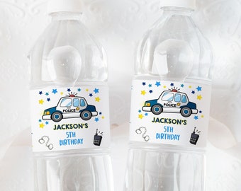 Police Birthday Water Bottle Label Police Officer Drink Label Policeman Boy Birthday Party Decor Cop Car Calling All Units Printable BT29B