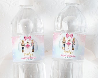 Nutcracker Baby Shower Water Bottle Label Land of Sweets Drink Label Girl Christmas Winter Wonderland Pink Sugar Plum Fairy Printable BS75P