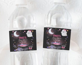 It's a Ghoul Baby Shower Water Bottle Label Pink Halloween Drink Label Spooky Cute Ghost Party Decor Printable Waterproof Sticker BS30KP