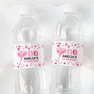 Etiqueta para garrafa de água para o Dia dos Namorados, decoração para festa de aniversário de namorada, etiquetas para bebidas de primeiro dia dos namorados, corações vermelhos rosa, balões para impressão BT92P