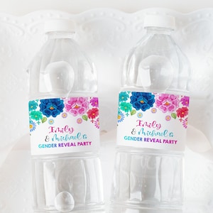 Fiesta geslacht onthullen waterflesetiket Senor of Senorita Mexicaanse bloemen feestdecor dessert bloemen Cinco de Mayo drankje afdrukbare BS15MW