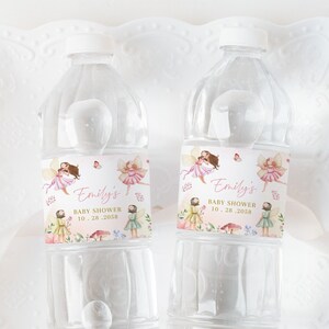 Fairy Water Bottle Label Girl Baby Shower Decor Whimsical Enchanted Forest Magical Floral Garden Party Decor Printable Drink Label BS42P