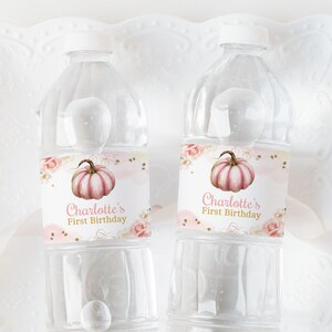 Pumpkin Birthday Water Bottle Label Boy Girl Birthday Party Decor Fall Autumn Pumpkin Patch Harvest Farm Printable Waterproof Sticker BT22P