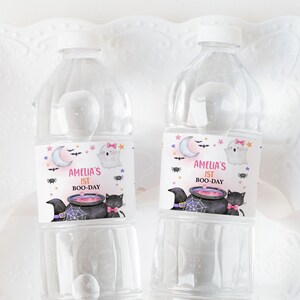Halloween Birthday Water Bottle Label Spooky One Drink Label Girl 1st Birthday Party Decor Cute Ghost Printable Waterproof Sticker BT87WP