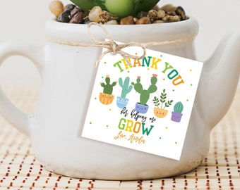 Thank You for Helping Me Grow Tag Mom Grandma Plant Tags Teacher Appreciation Stickers Cactus Succulent Favor Tags Printable Circle Tag HL27