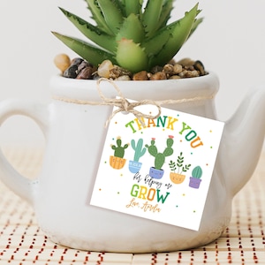Étiquette Merci de m'avoir aidé à grandir, maman, grand-mère, plantes, étiquettes, enseignant, appréciation, autocollants, cactus, succulentes, faveur, étiquettes, imprimable, cercle, HL27
