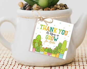 Thank You for Helping Me Grow Tag Teacher Appreciation Tag End of School Year Tag Plant Cactus Succulent Favor Tags Preschool Printable HL27
