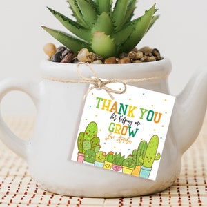 Bedankt dat je me hebt geholpen om te groeien Tag leraar waardering tag einde schooljaar tag plant cactus vetplant gunsttags afdrukbare kleuterschool HL27