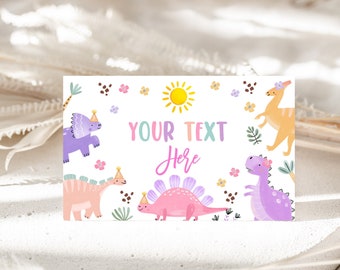 Etiquetas para Comida com Tema de Dinossauros em Tons Pastel para Festa de Aniversário de 1 Ano (Menino ou Menina), Etiquetas Fofas para Chá de Bebê com Tema de Dinossauros, Marcadores de Lugar para Buffet (Imprimíveis) BS53 BT98