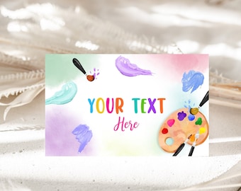 Etiquetas de comida para fiestas de cumpleaños, decoración para el primer cumpleaños de niña, acuarela, arcoíris, manualidades, tarjetas de lugar imprimibles, BT75P