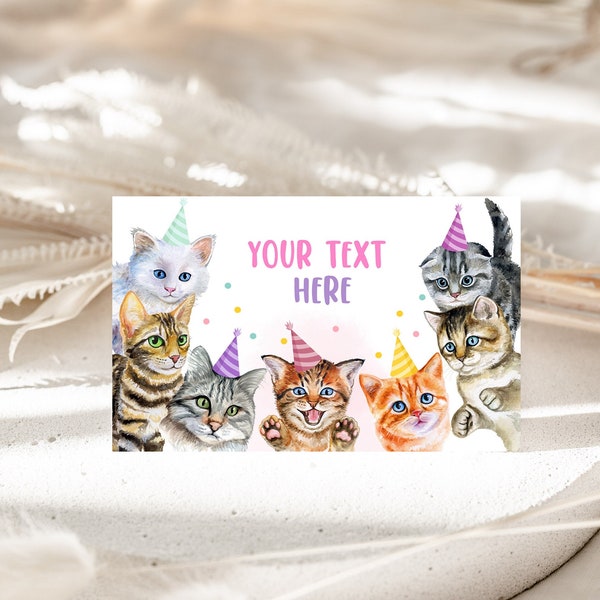 Kitty Cat Birthday Food Labels Kitten Food Tents Girl Pet Adoption Party Decor Animals Table Top Place Cards Printable Buffet Card BT80