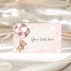 Teddybeer Eten Tentkaarten Herfst Verjaardagsfeestje Plaatskaarten Boho Etiketten Babyshower Leuke Roze Blush Afdrukbare Sjabloon Buffet BS21P BT81P