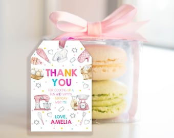 Baking Birthday Favor Tags Girl Chef Pink Cooking Party Gift Tags Cake Decorating Bakery Sweet Cookie Bake Thank You Tags Printable BT55P