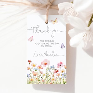 Wildflower Birthday Favor Tag Baby in Bloom Baby Shower Gift Tags Spring Flowers Pink Purple Floral Butterfly Party Printable AS30P AT69P