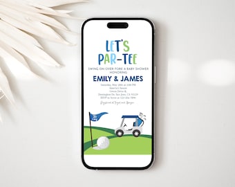 Golf Baby Shower Evite Golfing Tee Time Boy Baby Shower Digital Invitation Let's Par-Tee Mobile Phone Electronic Text Invite EDITABLE BS46B