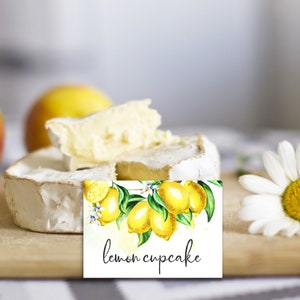 Lemon Food Labels Tents Place Cards Folded Buffet Citrus Party Table Name Tags Lemonade Escort Summer Decor Digital EDITABLE Template BBS008