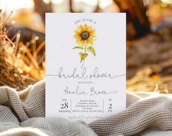 Sunflower Bridal Shower Invitation Fall Yellow Floral Wedding Shower Invite Hens Party Boho Rustic Autumn Summer Flower EDITABLE BR17Y