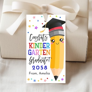 Kleuterschool afstuderen cadeaulabel Gefeliciteerd kleuter afgestudeerde gunsttag einde schooljaar Tags Grad Cap Potlood Pen Treat Tags Afdrukbare GD01Y