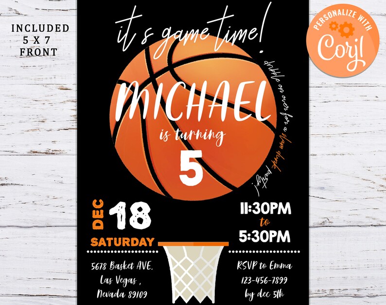 EDITABLE Basketball Birthday Invitation Basketball Party Etsy