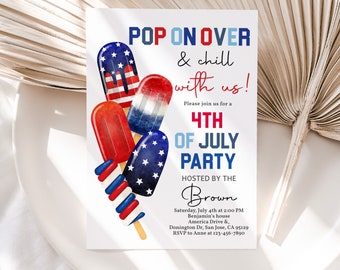 Invitación del 4 de julio: Popsicle Pop On Over Summer Patriotic Party Invitation 4 de julio Chill With Us Ice Independence Day EDITABLE HL29