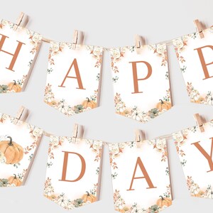 Our Little Pumpkin Birthday Banner Boy Girl 1st Birthday Party Decor Rustic Fall Autumn Leaves Orange Pumpkin Garland EDITABLE Prop AT16E