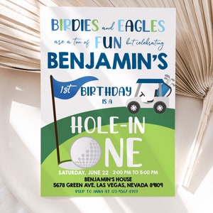 Golf Birthday Invitation Boy First 1st Birthday Invite Hole In One Party Let's Par-Tee Golfing Party Sports Golfer EDITABLE Template BT24B