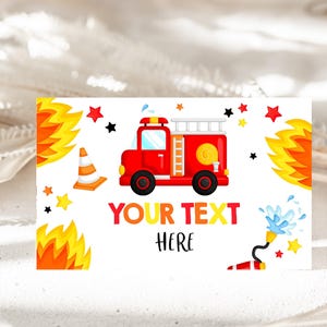 Firetruck Food Tents Firefighter Birthday Food Labels Fireman Party Decor Fire Truck Fire Department Place Cards Buffet Printable BT02W