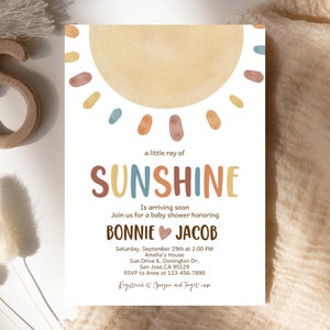 Sunshine Baby Shower Invitation A Little Ray Of Sunshine Invite Boho Sun Gender Neutral Party Summer Baby Sprinkle EDITABLE Template BS25