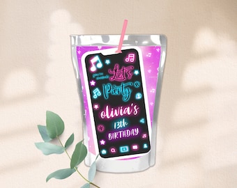 Music Party Capri Sun Wrapper Musical Birthday Juice Pouch Labels Music Inspired Girl Decor Music App Pink Purple Thank You Printable BT19