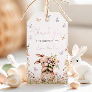 Hase Geburtstag Geschenkanhänger Hase Baby Shower Favor Tag Wildblumen Schmetterling Frühling Blumen rosa lila Blumen Party Printable AS43P AT72P