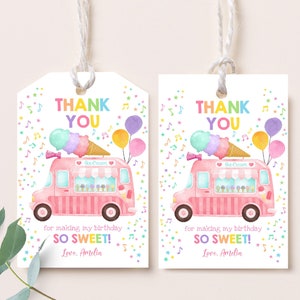 Eis LKW Favor Tags Mädchen 1. Geburtstag Party Favors Sommer Geschenkanhänger Zwei süße hier ist die Schaufel Danke Tags Printable BT69P