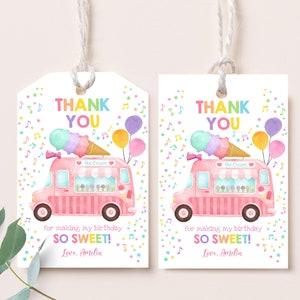 Ice Cream Truck Favor Tags Girl 1st Birthday Party Favors Summer Gift Tags Two Sweet One Here's the Scoop Thank You Tags Printable BT69P