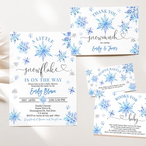 Snowflake Baby Shower Bundle A Little Snowflake Invitation Suite Winter Wonderland Invite Set Boy Gender Neutral Party Kit EDITABLE BS74B