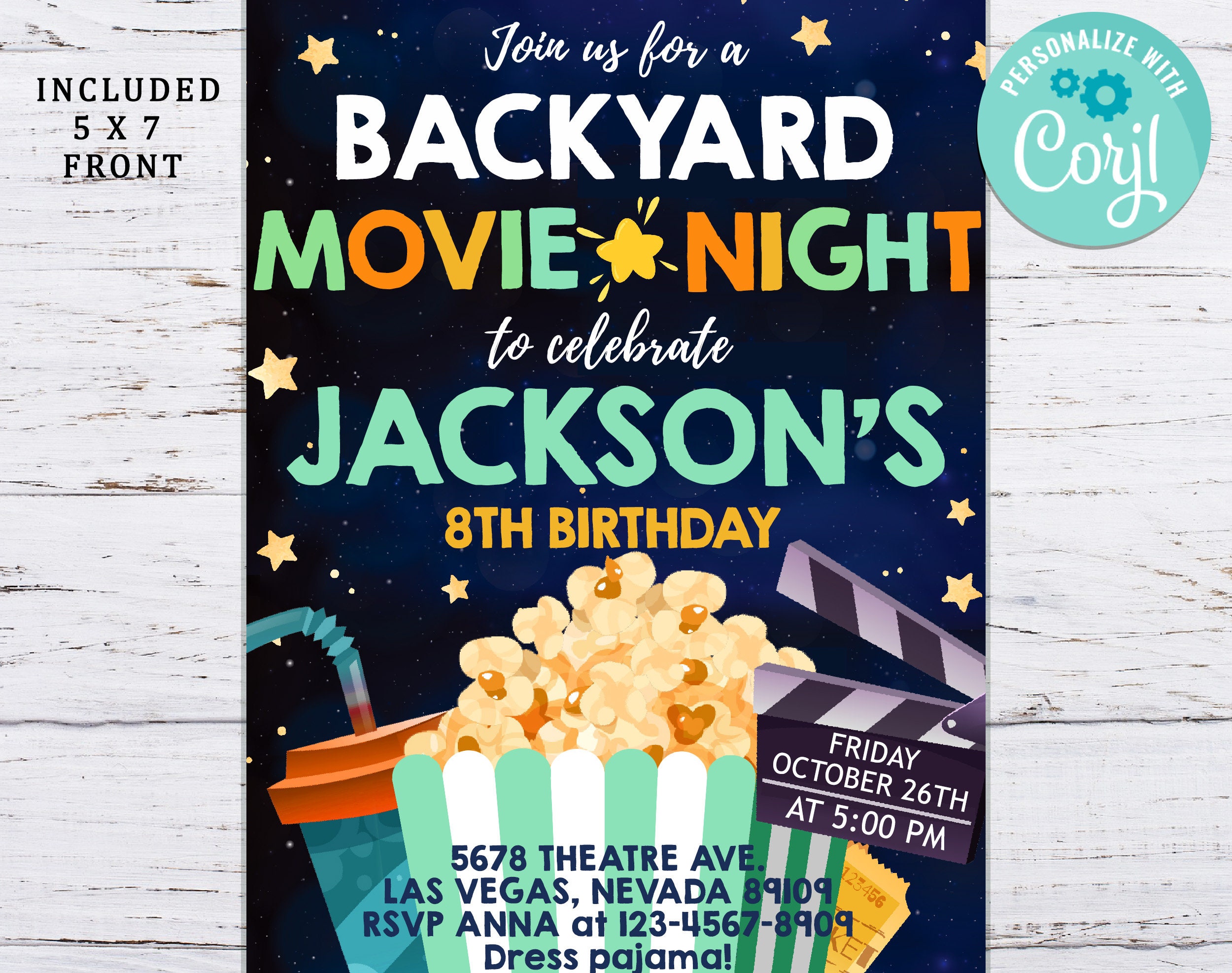 Backyard Movie Night Invitation Outdoor Movie Birthday Party | Etsy