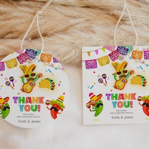 Étiquettes cadeaux Fiesta Stickers fête d'anniversaire mexicaine Merci Étiquettes Taco Bout Étiquette Cinco de Mayo Nacho moyenne modèle imprimable BT64