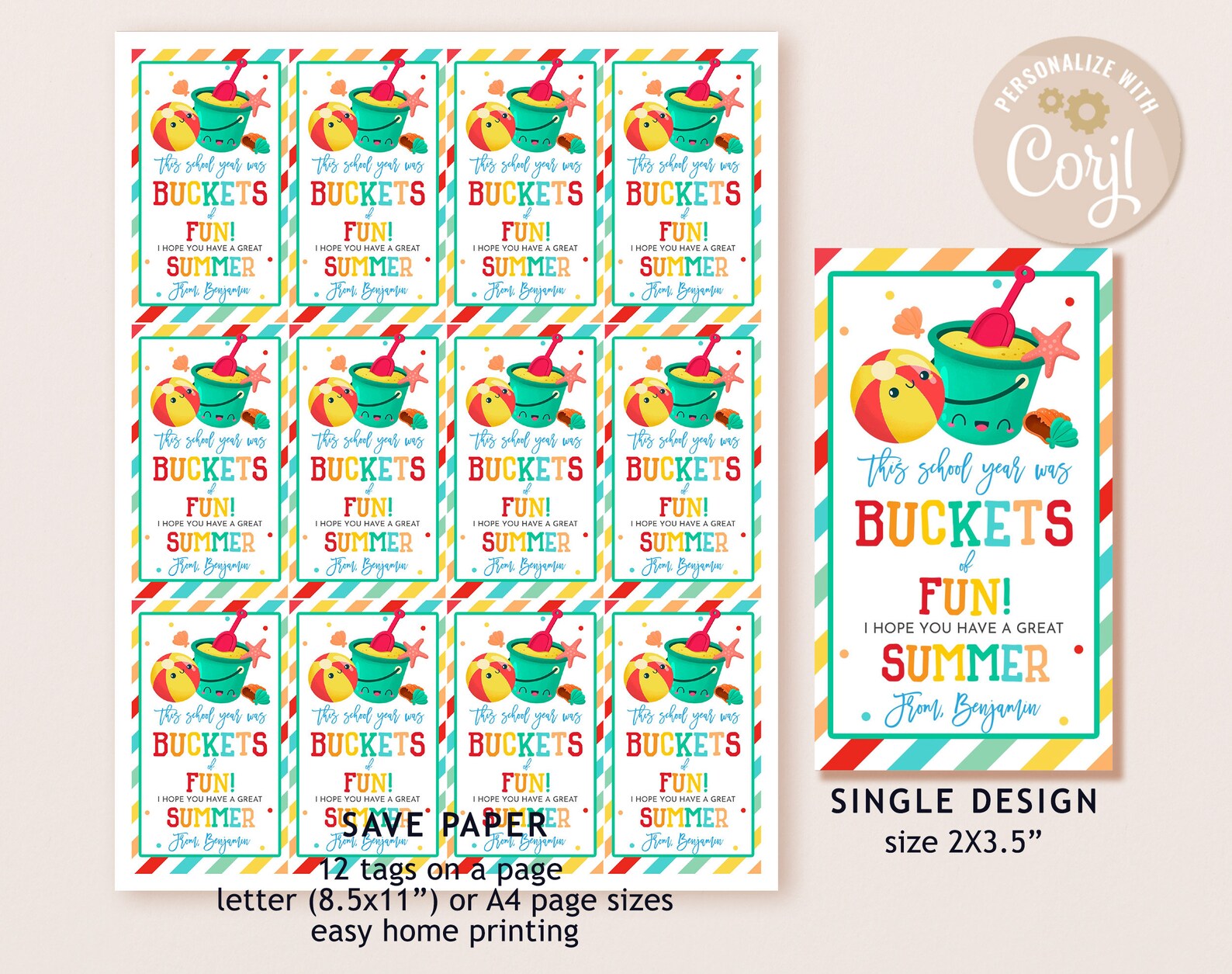 Buckets of Fun Gift Tags End of School Year Favor Tags Last Day of ...