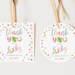 Étiquette de faveur de shower de bébé St Patricks Day étiquette de cadeau d'anniversaire porte-bonheur St Pattys porte-bonheur arc-en-ciel trèfle Merci étiquette imprimable BS49P BT95P