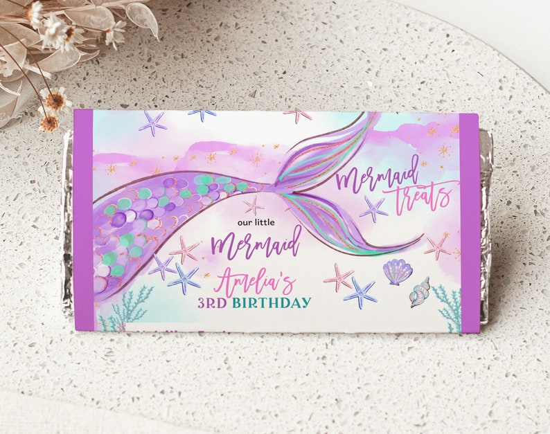Mermaid Chocolate Wrapper Girl Birthday Party Decor Under the Sea Candy ...